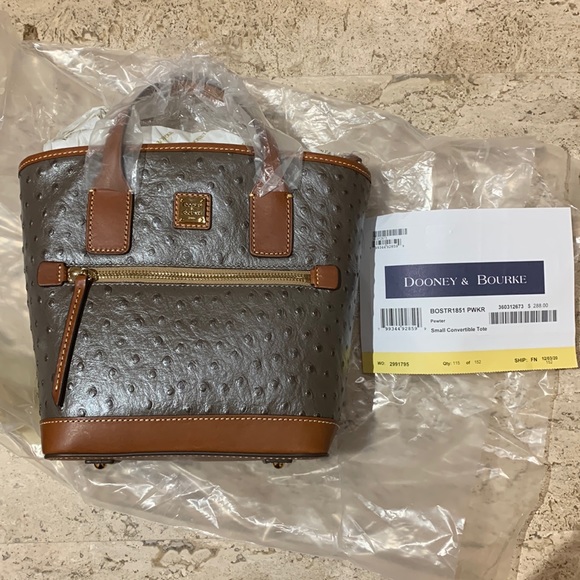 Dooney & Bourke Handbags - NWT Dooney and Bourke small convertible tote in pewter ostrich leather